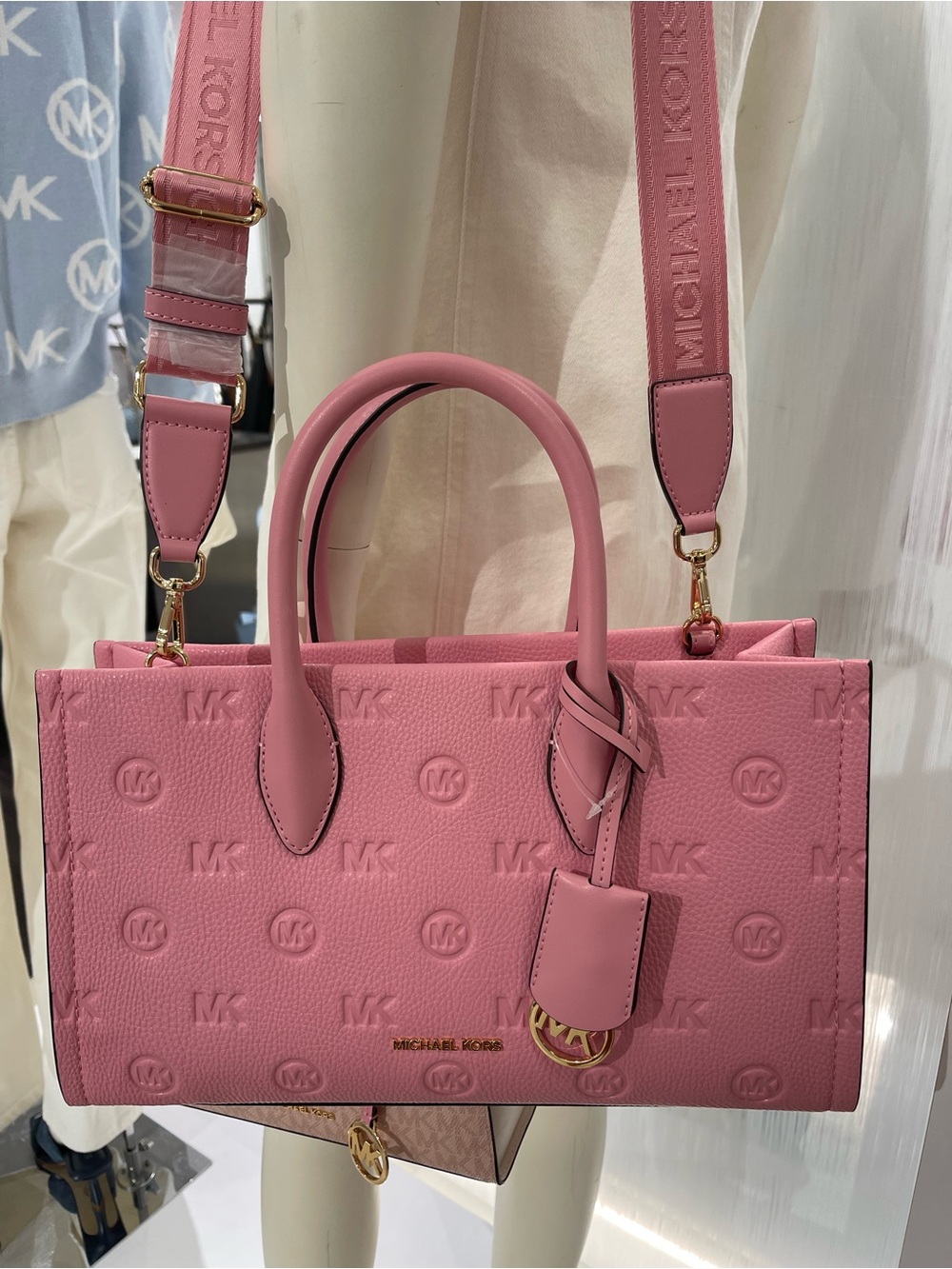 Michael Kors Mirella Med Logo Debossed Satchel Shoulder Tote Handbag Crossbody - Picture 9 of 16